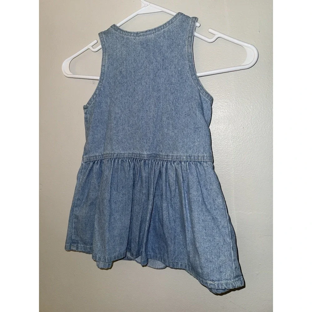 Vintage OshKosh Dress Girls 3t Blue Denim Sleeveless Button Front Sundress USA